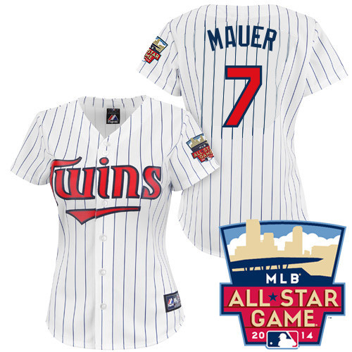 Joe Mauer #7 mlb Jersey-Minnesota Twins Women's Authentic 2014 ALL Star Home White Cool Base Baseball Jersey